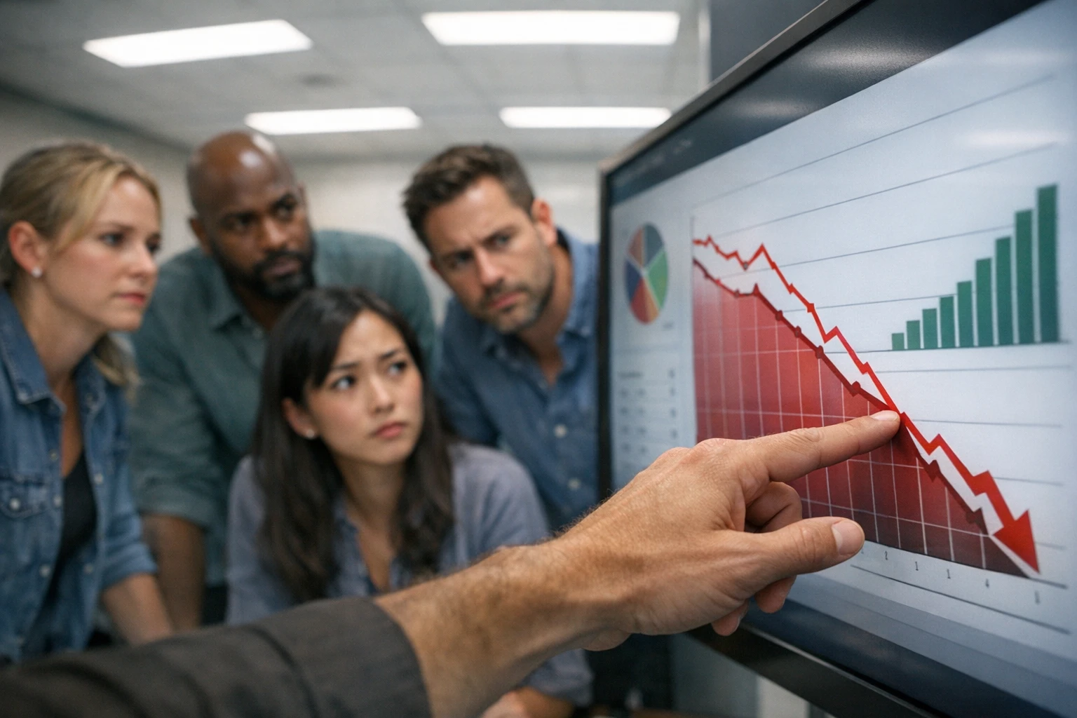 Dashboard charts showing content metrics with decay and growth trends