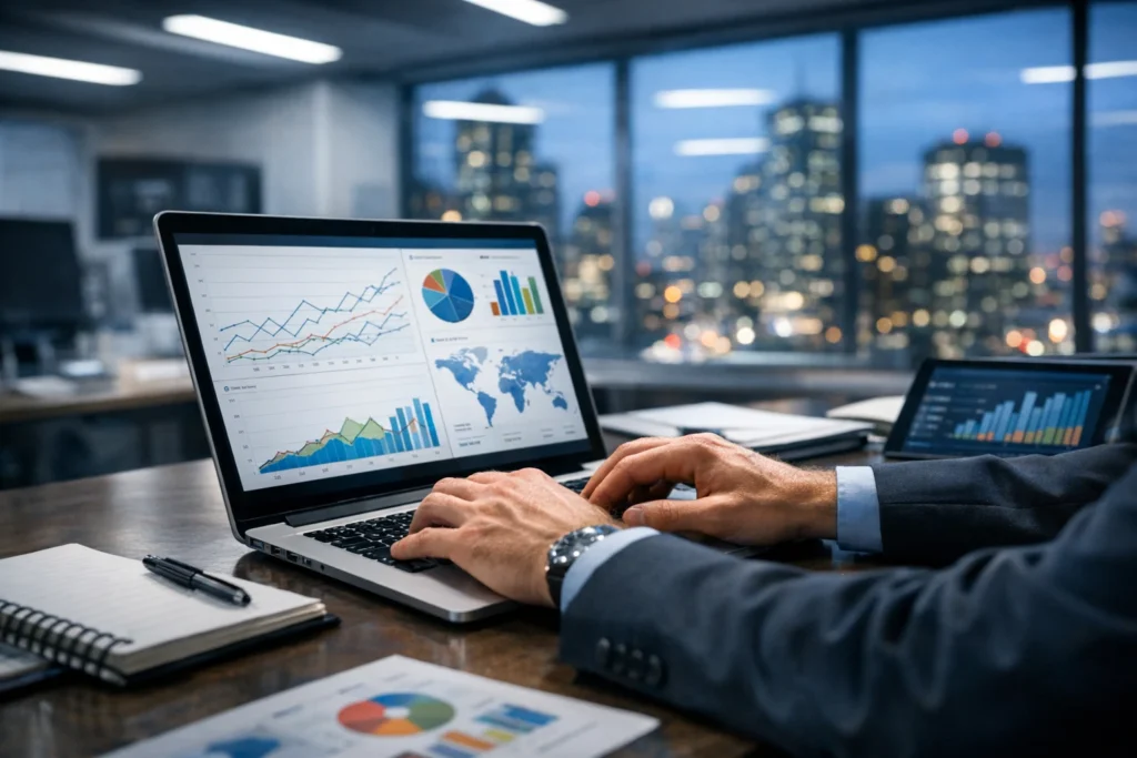 Abstract dashboard panels representing AI visibility tracking for brand performance