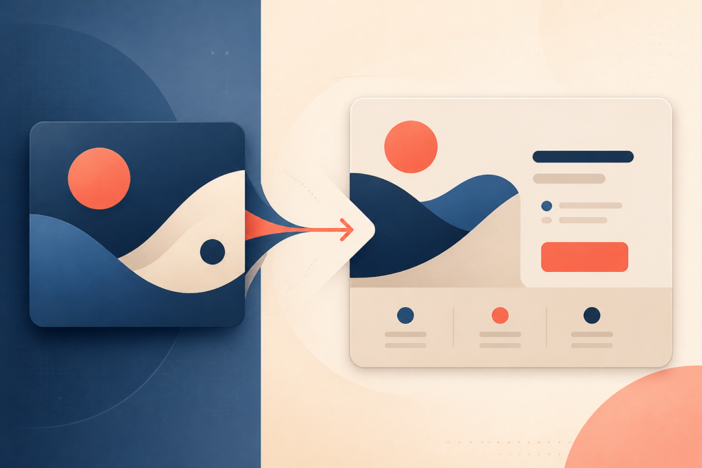Abstract illustration showing an ad message flowing into a matching landing page