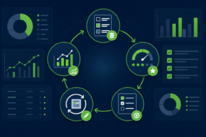 Dashboard showing five-phase B2B content audit workflow with inventory score prioritize refresh measure loop