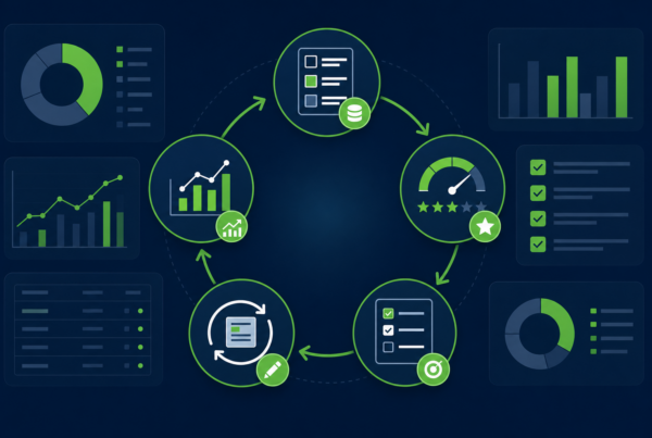 Dashboard showing five-phase B2B content audit workflow with inventory score prioritize refresh measure loop