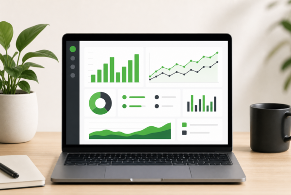 Analytics dashboard charts on laptop