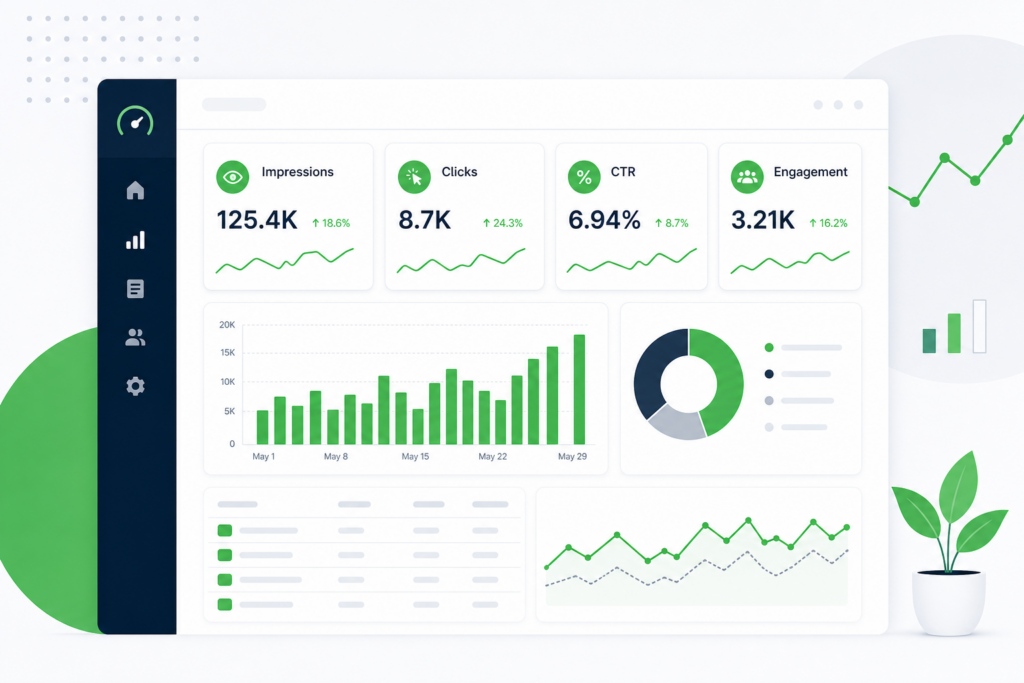 Content metrics dashboard for B2B marketers - impressions, clicks, CTR, and engagement tracking