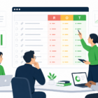 Marketing team sorting blog URLs into redundant, obsolete, and trivial categories during a content audit