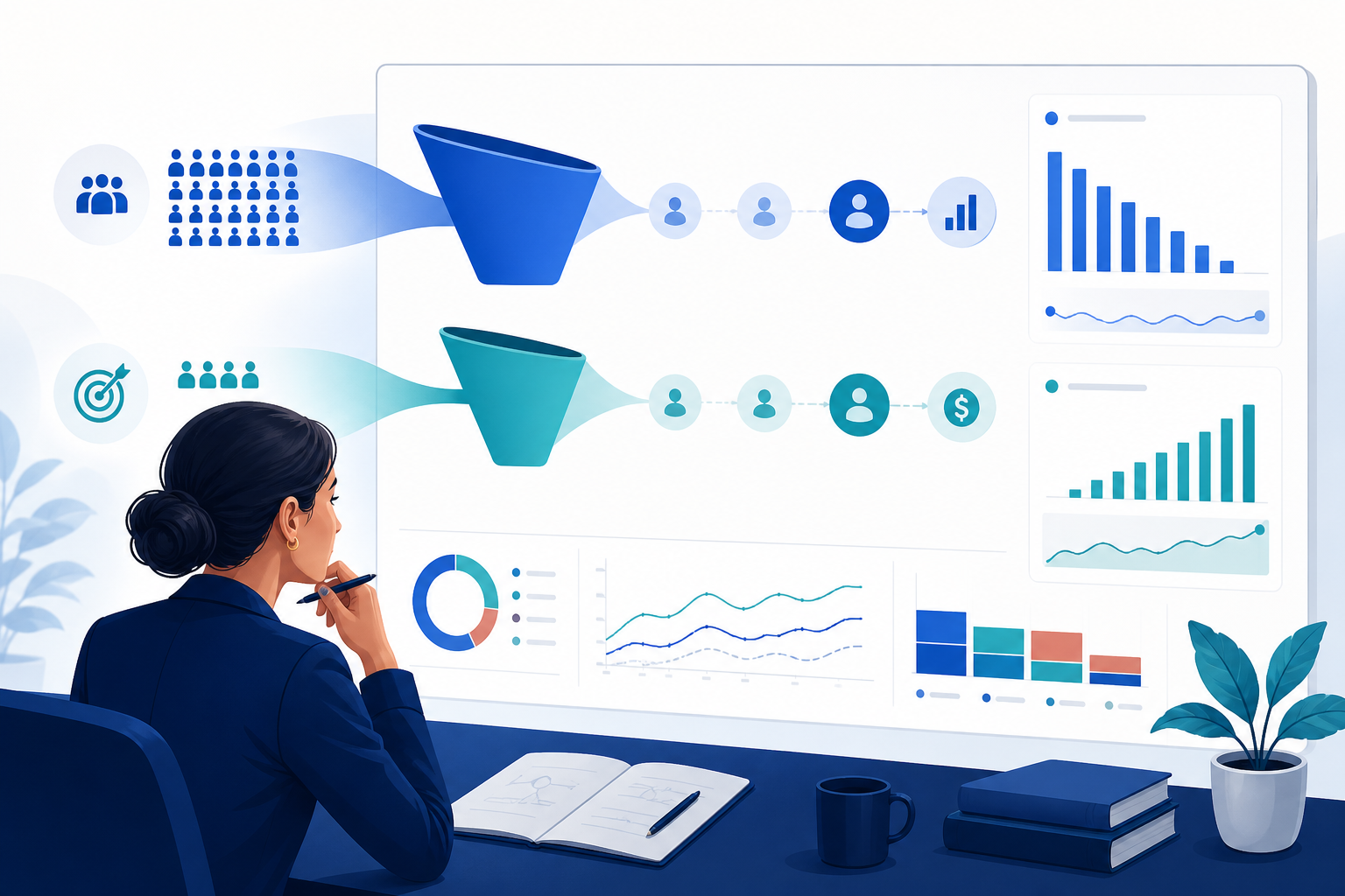 Marketing analytics dashboard comparing cost per lead with qualified leads