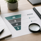 Lead generation funnel with a checklist and magnifying glass