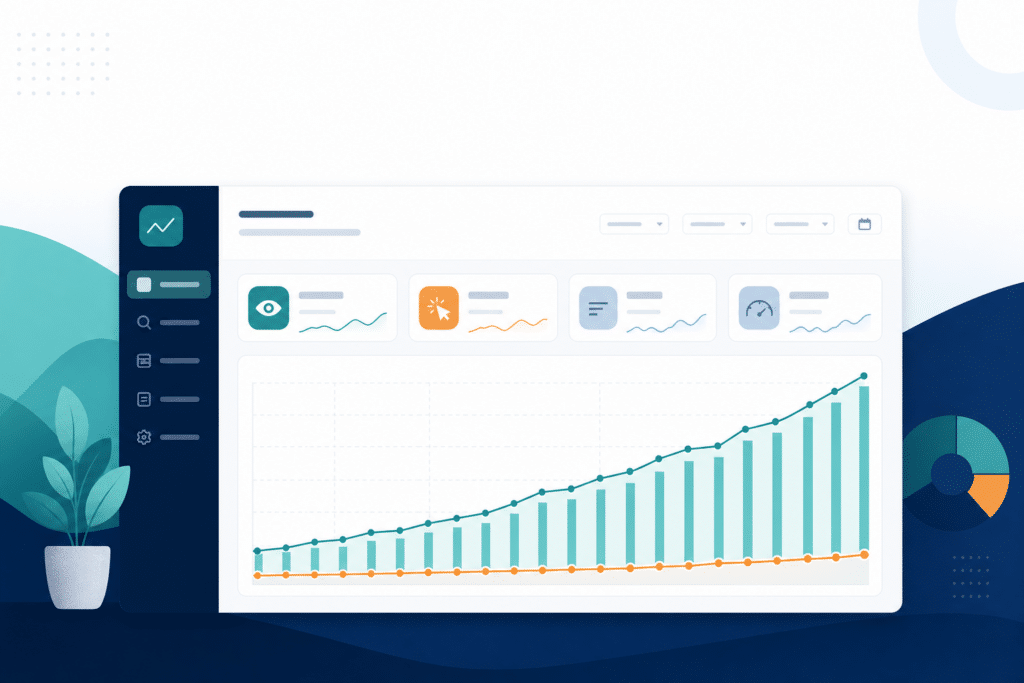 Analytics charts on screen representing a content statistics audit