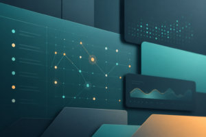 Abstract dashboard panels representing AI visibility tracking for brand performance