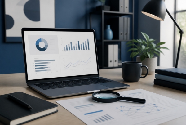 Laptop and analytics charts for checking AI content citations