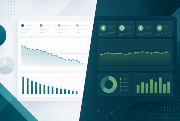 Analytics dashboard showing Google Search Console and GA4 metrics for measuring content decay