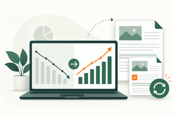 Illustration of blog traffic declining and recovering after a content refresh