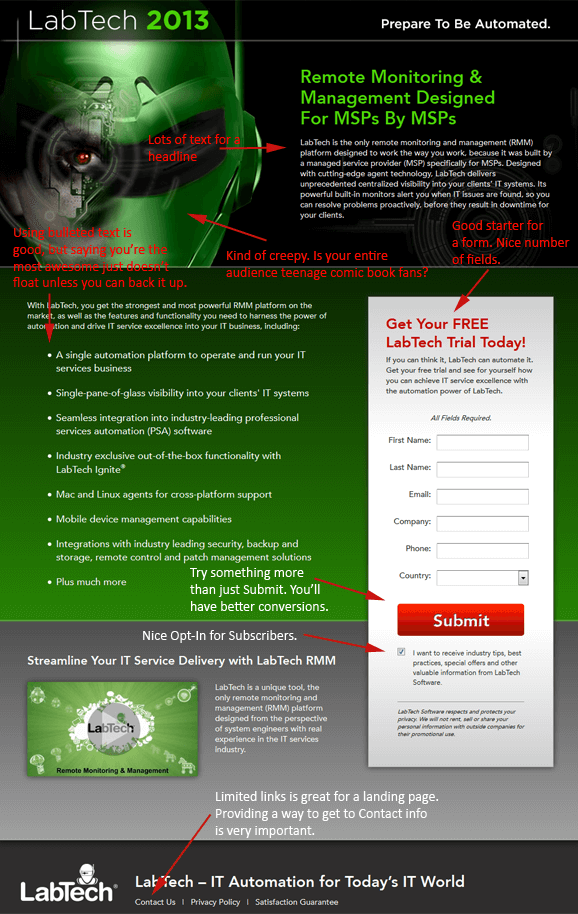 LabTech Software Landing Page