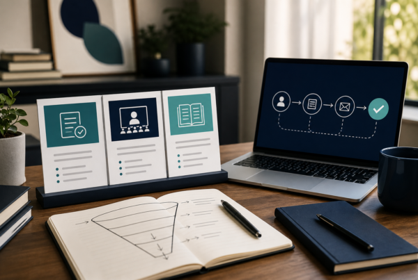 Marketing strategist planning lead generation offers and conversion paths