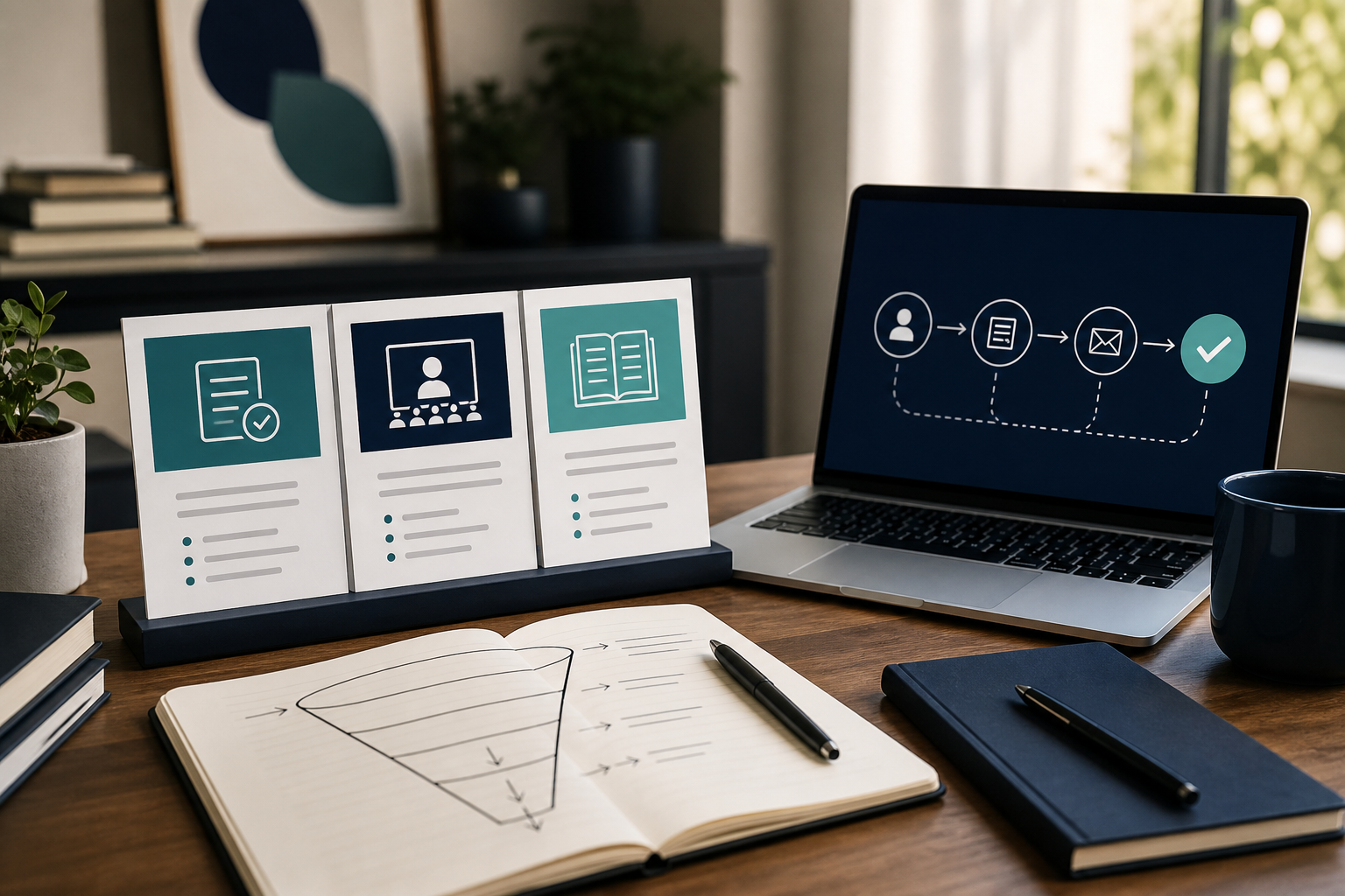 Marketing strategist planning lead generation offers and conversion paths