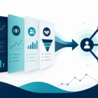 Abstract analytics dashboard showing metrics transitioning from pageviews to business decisions
