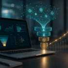 Business dashboard showing AI citations flowing into pipeline stages and revenue