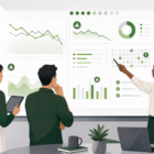 Marketing team reviewing content decay signals on an analytics dashboard